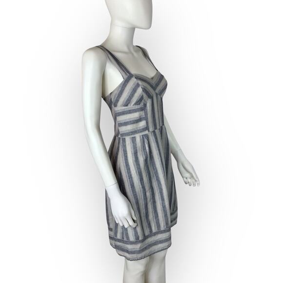 Kimchi Blue Gray Striped Sundress Linen & Cotton Blend Sweetheart Neckline - Picture 3 of 6